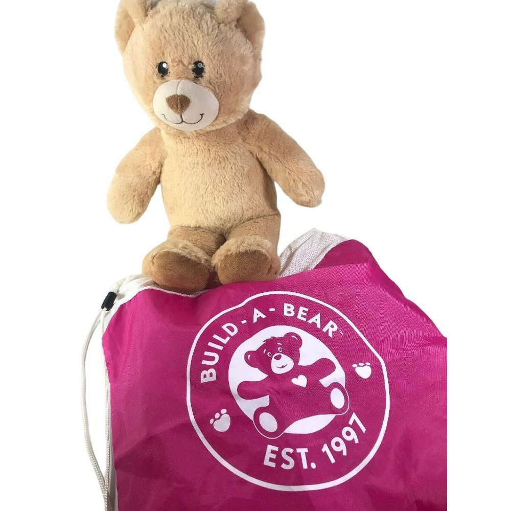 Traditional BUILD-A-BEAR Teddy Bear Plush Stuffed Animal 17" Light Brown And Bag